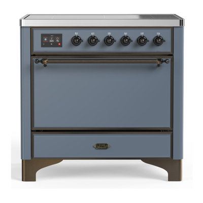 Cuisinière à induction 36 pouces avec 6 éléments à induction en bleu gris (garniture brunie) Majestic III Series