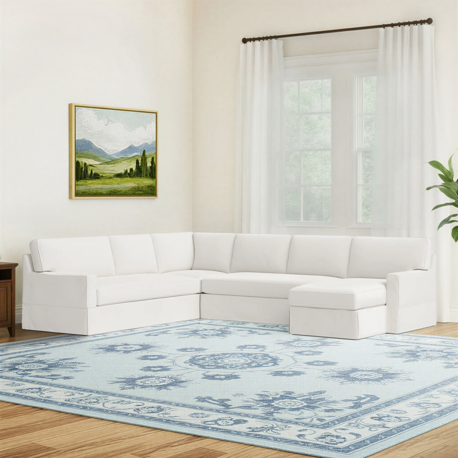 Taylor Upholstered U-Sectional, Bayou Off White Canvas, Left Hand Facing