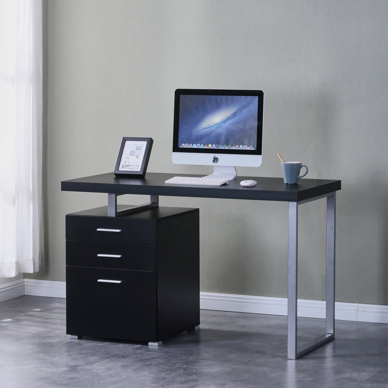 Bureau avec rangement, noir, Noir / gris
