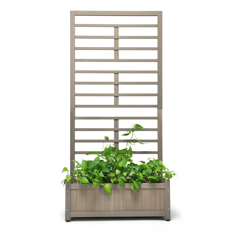 Boîte à fleurs en bois avec treillis