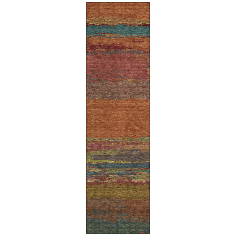 Terracotta and Multicolor Synthetic Flat Woven Runner Rug