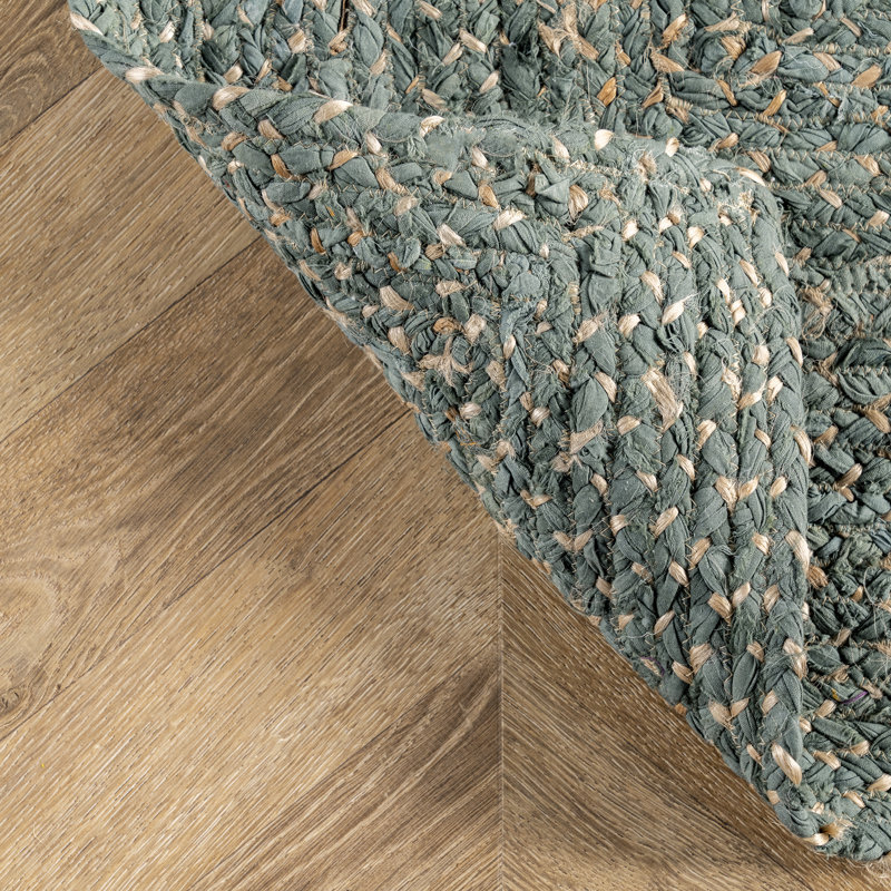 Tapis vert en jute / coton tressé à la main Delatte, Rectangle 5 pi x 8 pi