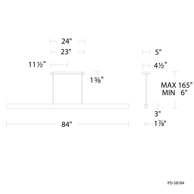 Drift 1 - Light LED Kitchen Island Pendant, Dark Walnut, 3" H x 84" W x 2" D