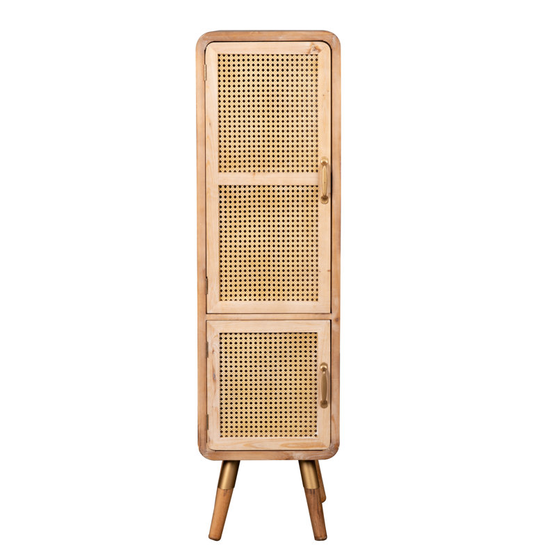 Natural Brown Tall Cane Door Accent Cabinet