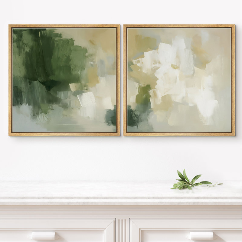 «Green and Neutral Soft Abstract Wall Decor», reproduction d'art encadrée de la chambre principale, 2 pièces