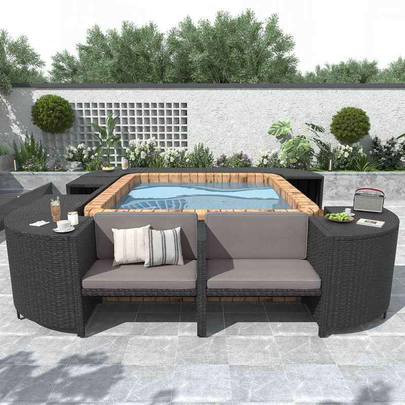 Ensemble de canapé modulaire d'extérieur en rotin, Gris