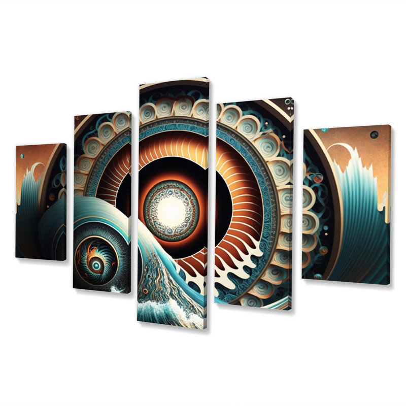 Futur paysage marin des vagues de l'océan VII - formes abstraites sur toile - 5 panneaux