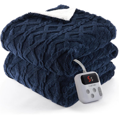 Heated Sherpa Electric Throw Blanket - Thick Soft Fast Heating, 10 Heat & Timer Settings, Machine Washable, 50"x60", Off White