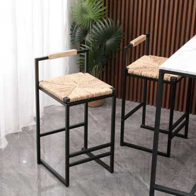 Tabourets de bar en jacinthe d'eau tissés avec support pour le dos, 2 chaises à hauteur de comptoir pour le salon, salle à manger de bureau pour la cuisine, L 16,53 po x H 31,5 po