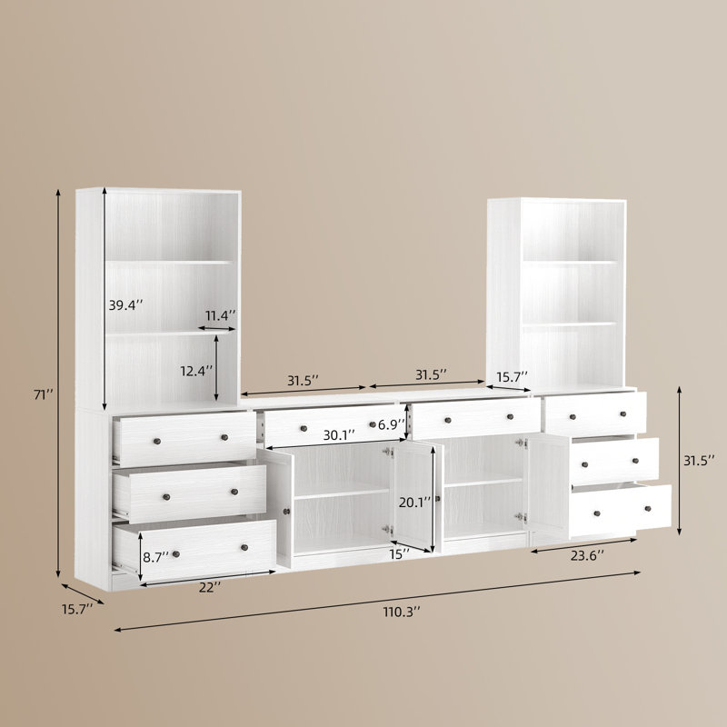 Meuble audio-vidéo en bois manufacturé Centerport, Blanc