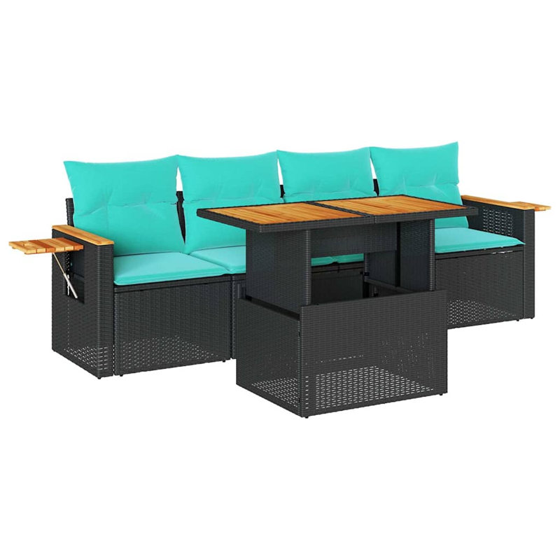  Ensemble de canapé de patio 5 pièces avec coussins en rotin de polyester