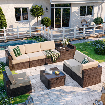 Ensemble de conversation de patio pour 8 personnes avec rangement caché et table basse, ensemble de conversation extérieur