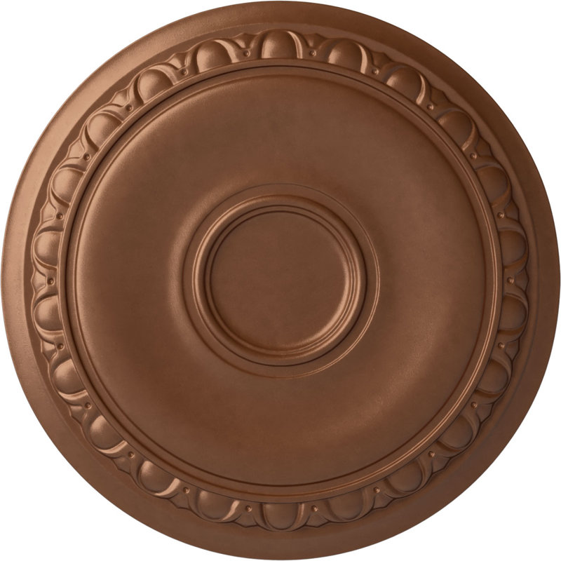 Médaillon de plafond Endurathane Woodruff, P 23 1/4 po x P 7/8 po, finition argent chaud peint à la main, Cuivre poli