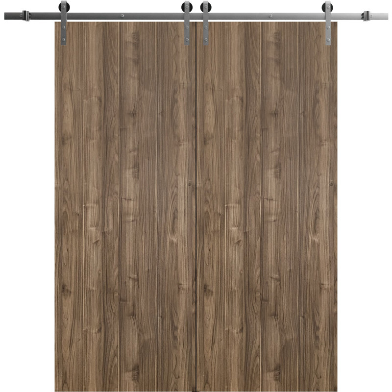 Portes de grange coulissantes doubles avec quincaillerie | Planum 0010 | Ensemble de 13 cintres robustes | Porte de salle de bain moderne à panneau solide