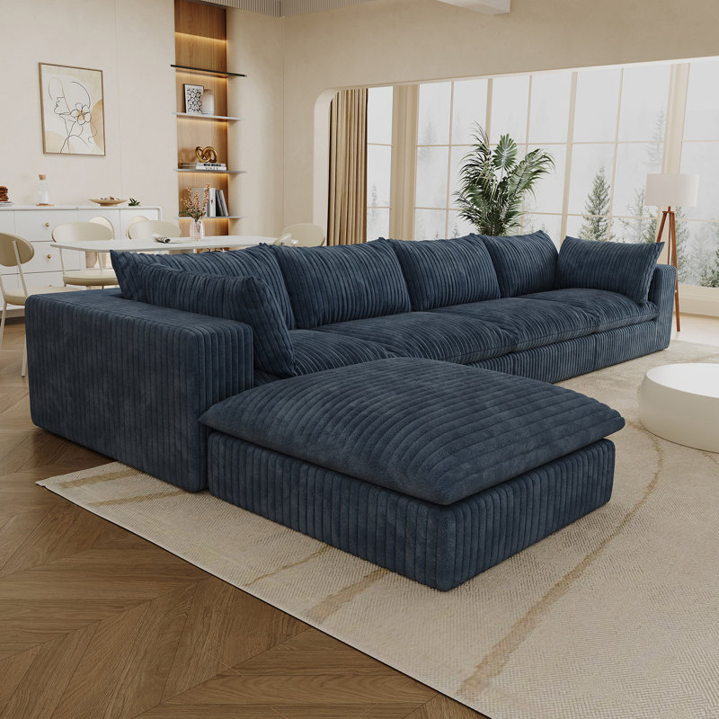 Canapé de 157,6 po Cloud, tissu en velours côtelé, sièges profonds, conception à deux couches, coussin amovible, sans assemblage, combinaison à faire soi-même pour le salon, la chambre à coucher, la salle de conférence, un appartement