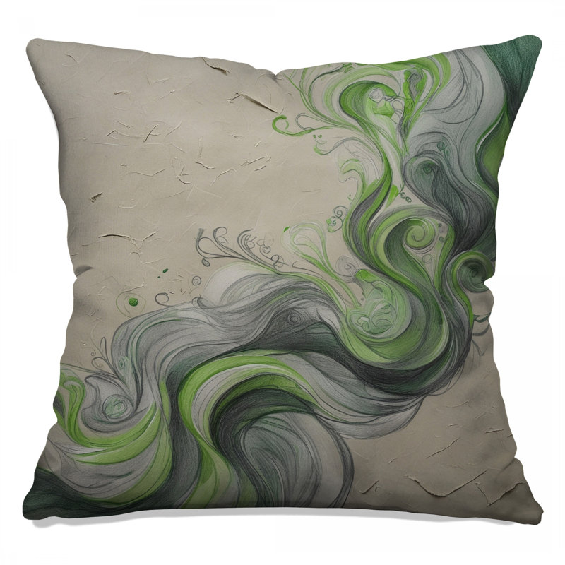 Coussins Swirling Green Grey Waves, 14 X 14 pouces