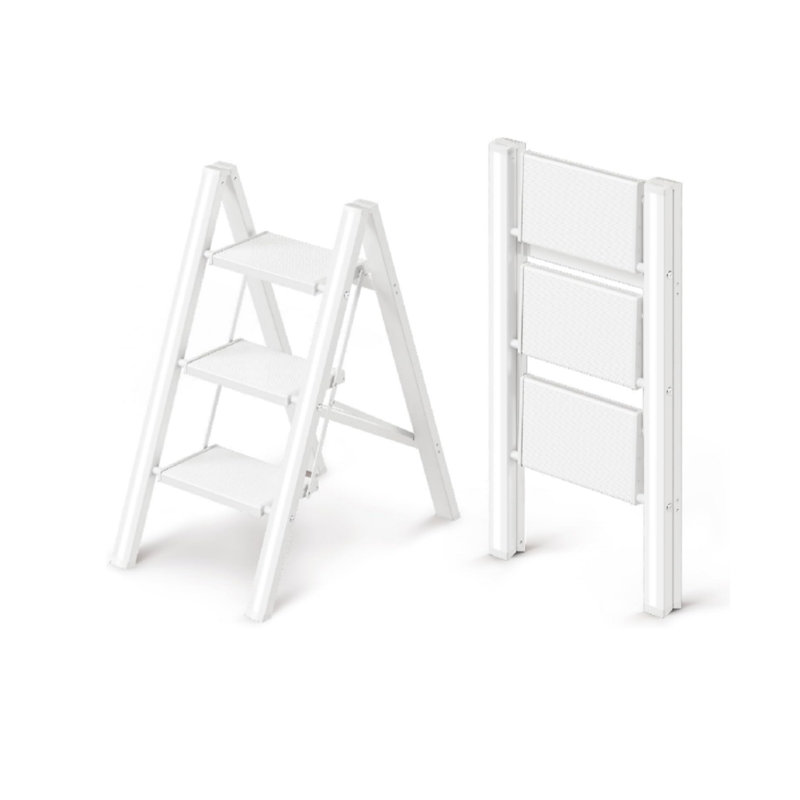 Folding Step Stool with Anti-Slip Wide Pedal, Cute Modern Apperance for Indoor Household Spaces, White