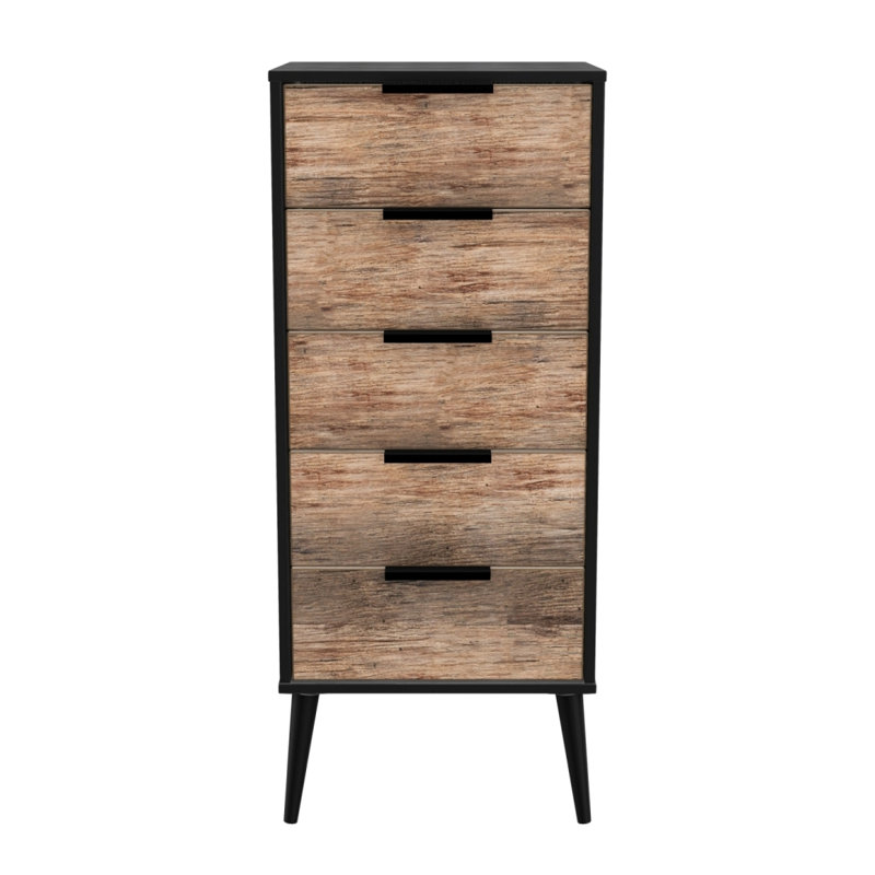 Fully Assembled Grantville 5 Drawer 45Cm W, Vintage Oak / Black