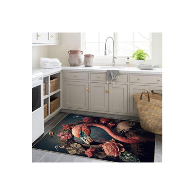 Washable  Surrealist Theme Flamingo Flowers Patterned Modern Decorative Area Rug