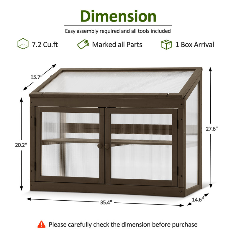 35.4" W x 14.6" D 2-Tier Wooden Cold Frame Garden Greenhouse, Brown