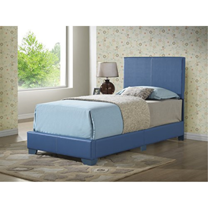 Upholstered Low Profile Standard Bed, Twin, Blue