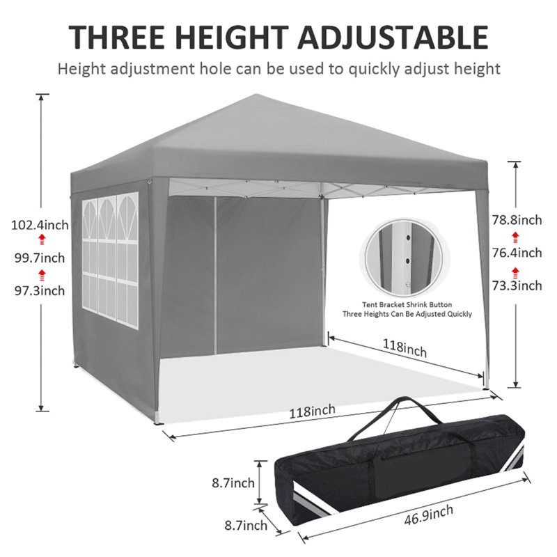 Auvent pliable 10 x 10 pi, Gris