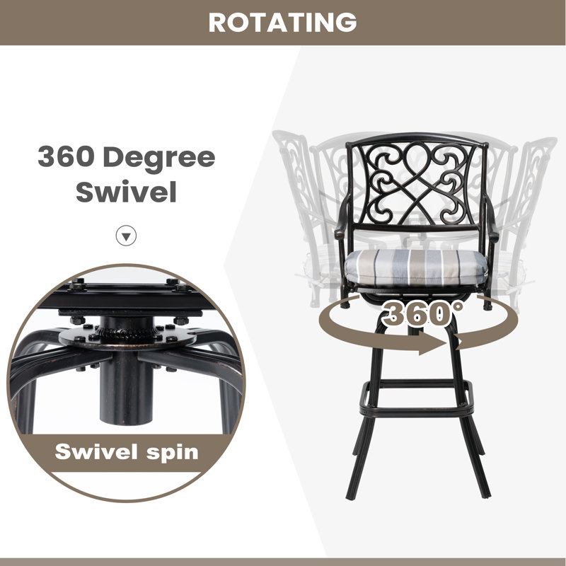 Roark Swivel Aluminum Outdoor 29.7" Bar Stool with Sunbrella Cushion, Gray