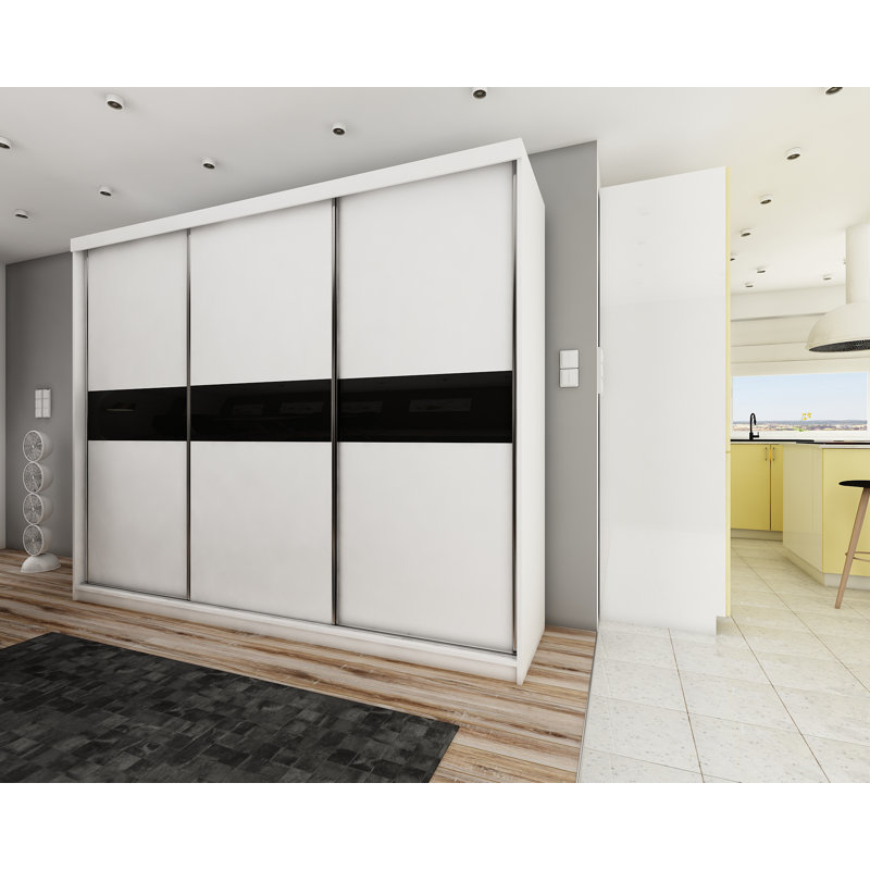 Ameir 3 Door Solid + Manufactured Wood Wardrobe, White/Black