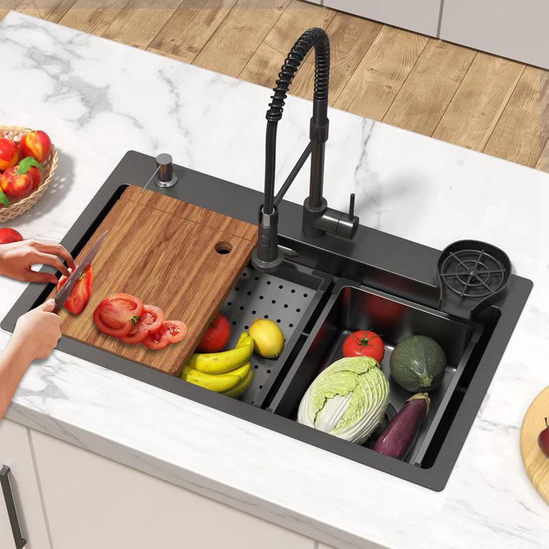 30" X 18" Drop-in Single Bowl Stainless Steel Kitchen Sink Workstation With Accessories