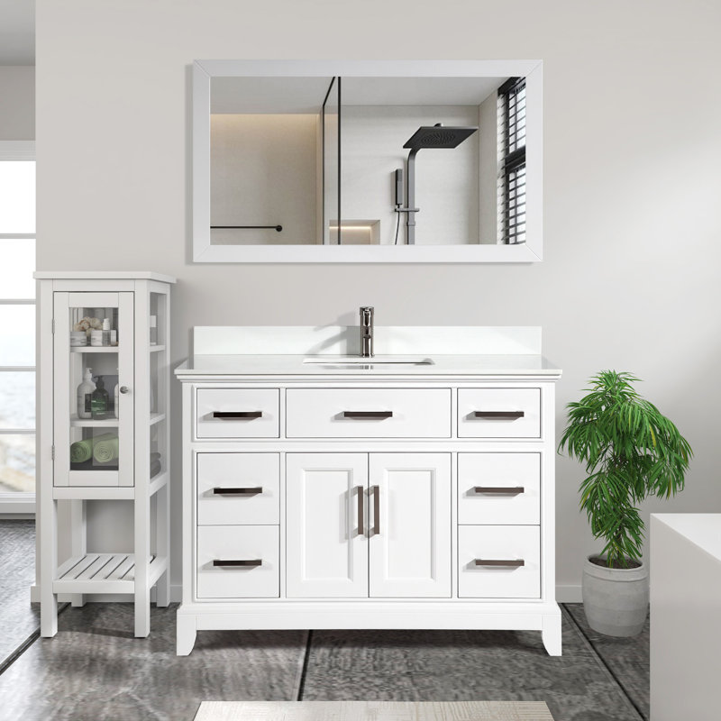 Phoenix 48" Single Bathroom Vanity Set with Mirror, White