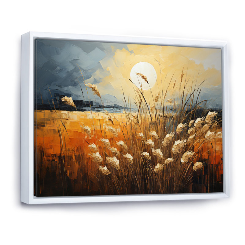 Beige des Prairies Bliss entrelacé sur toile, H 12 po x l 20 po x P 1 po, Cadre flottant blanc