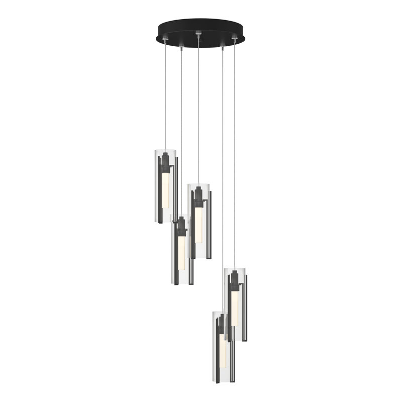 Exos 5 - Light Cluster Cylinder Pendant, Long: 13" to 80", Clear Glass, Black