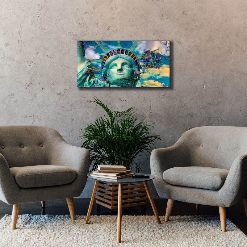Art mural sur toile Epic Graffiti «Usa New York Statue Of Liberty Face» par Pedro Gavidia, 40 po x 20 po, H 20 po x l 40 po