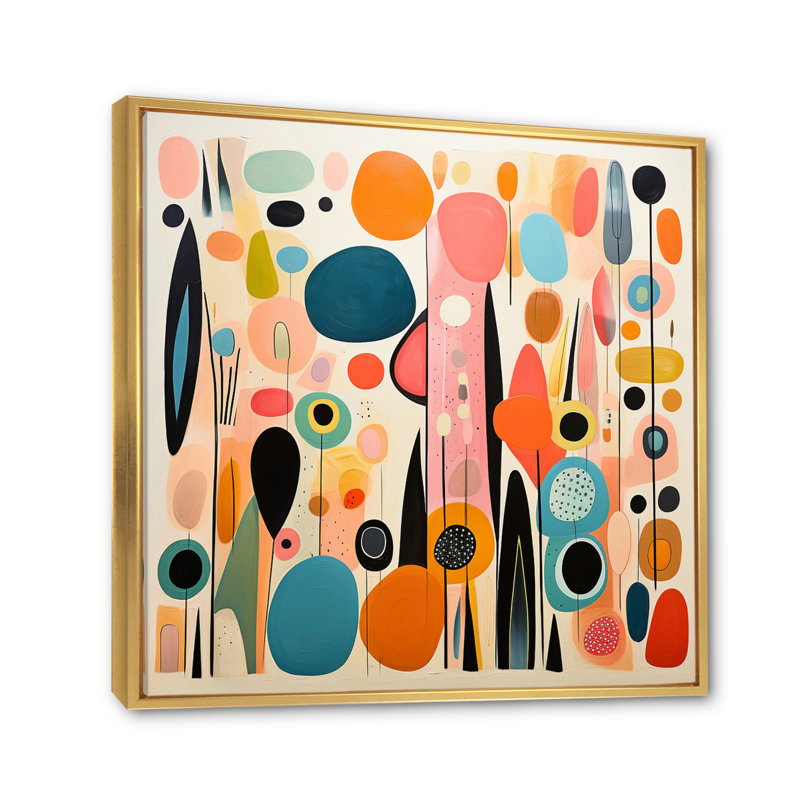 Pink Mid Century Playful Patterns II - Mid-Century Canvas Art Print, H 16 po x l 16 po, Reproduction avec cadre flottant