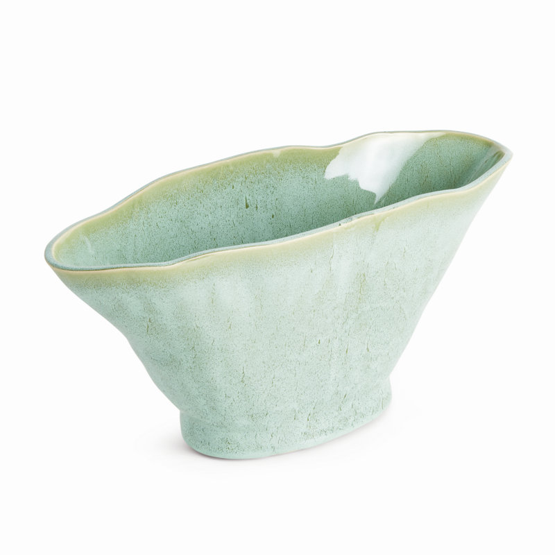 Grand vase ovale sculptural ovale en glacis réactif vert, Grand