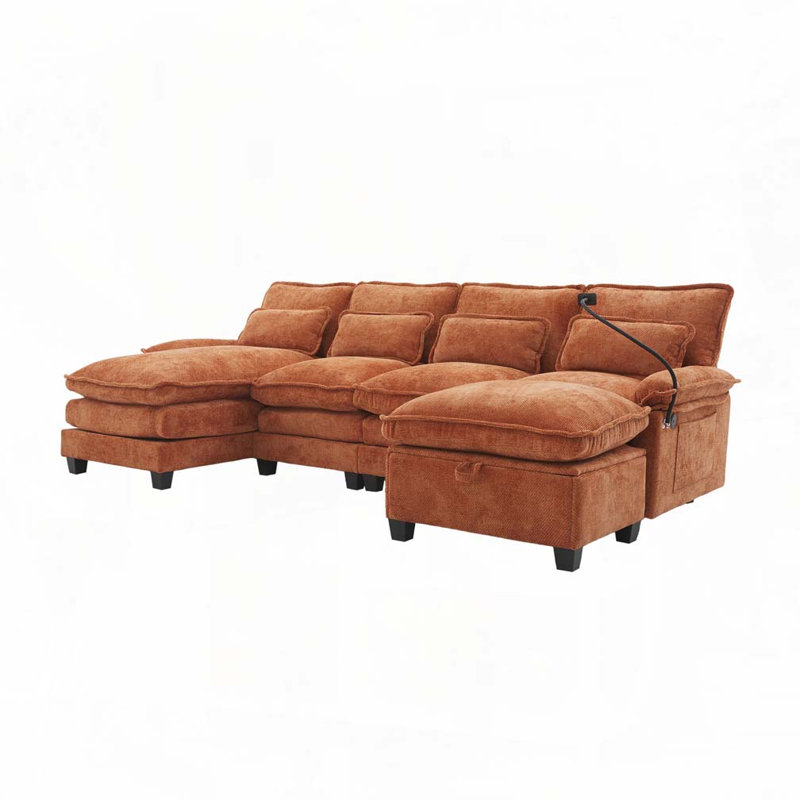 Canapé modulaire en U en chenille de 106 po, Orange