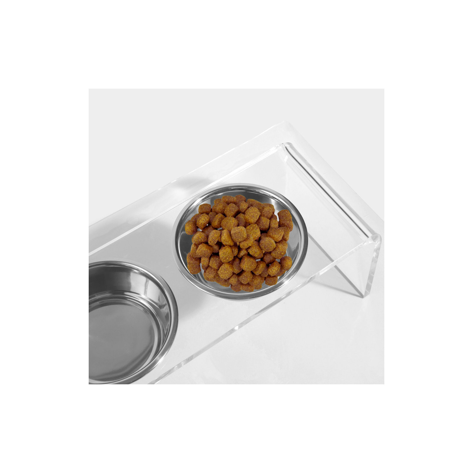 Tall Clear Elevated Feeder with Bowls, Silver