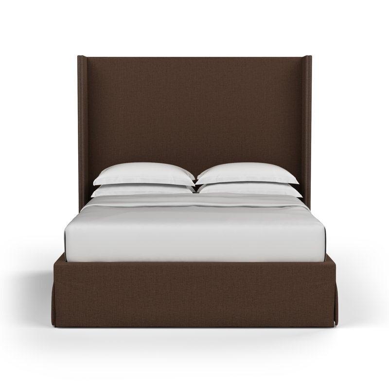 Lit tapissier Kaiser Box, Double, Chocolat de lin à tissage carré