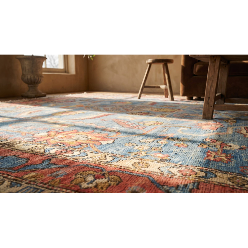 1880s Blue Pink Antique Central Asian Silk Khotan "Kashgar" Carpet 9' x 13' Rug