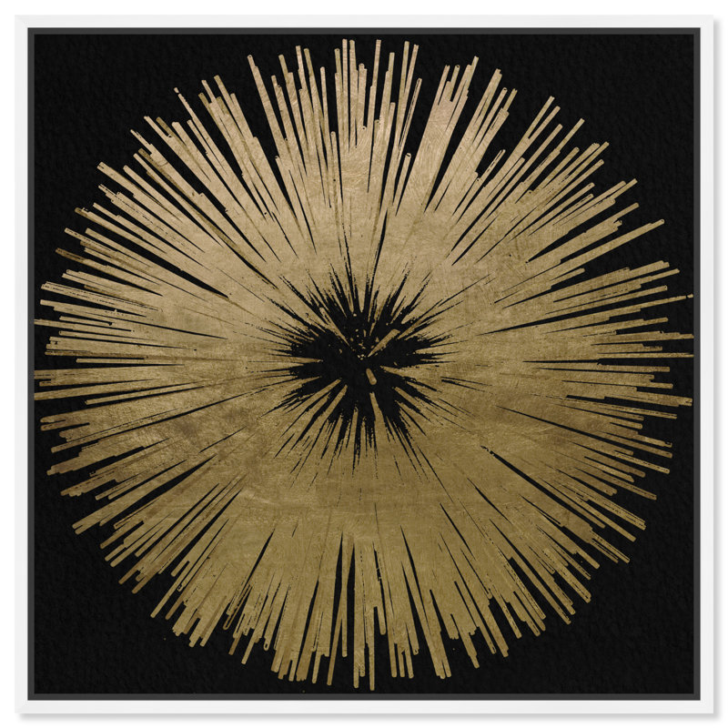 «Abstract Sunburst Golden Night», impression, H 30 po x l 30 po, Toile encadrée, Doré