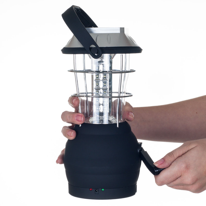 Black Solar Powered LED Camping Lantern with Hand Crank