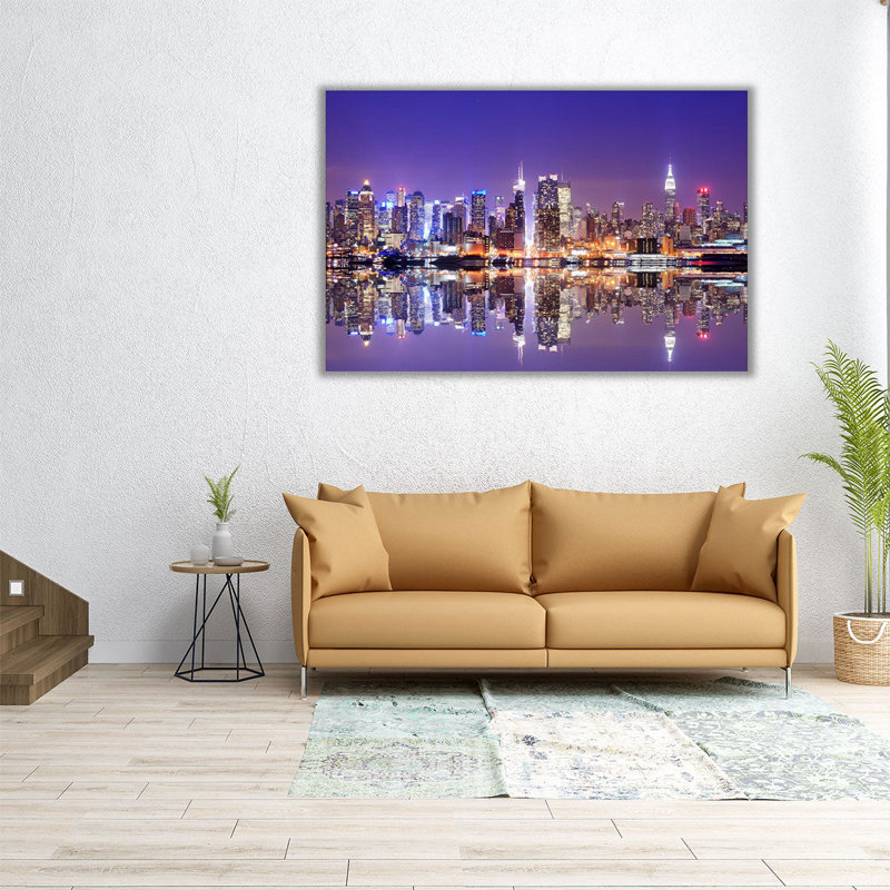 New York City Skyline pendant la nuit - reproduction d'art sur toile, H 40 po x l 60 po