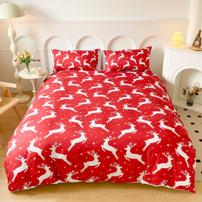 Ensemble de housse de couette Christmas Reindeer - Literie réversible de 2 à 3 pièces avec flocons de neige et arbres, housse d'édredon en microfibre douce avec taies décoratives (grand)