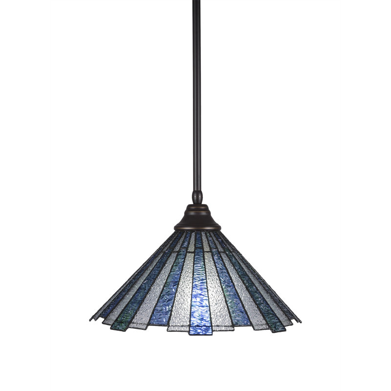 Stem Hung Pendant Shown With 16" Sea Ice Art Glass, Dark Granite