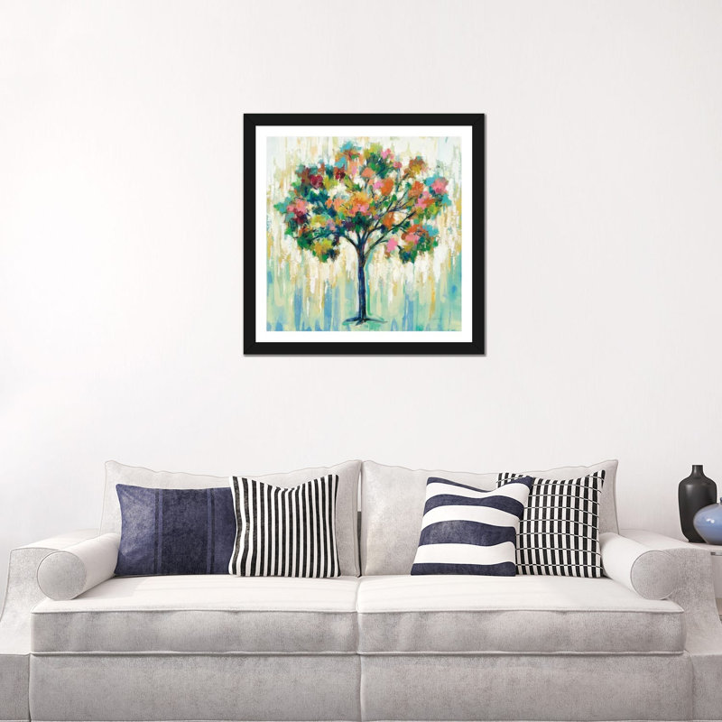 «Blooming Tree» par Silvia Vassileva - impression, H 24 po x l 24 po x P 1 po, Blanc, Papier encadré noir