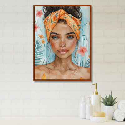 Rose, bleu, femme en salle de bain - Décoration murale de salle de bain