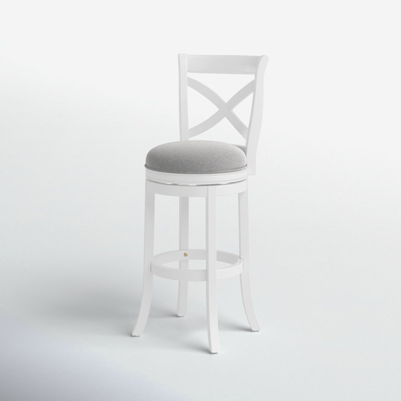 Berniece Swivel Upholstered Counter Stool with Solid Wood Frame, Bar Stool (30" Seat Height), White