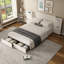 Upholstered Bed With Two Drawers Velvet Beige
