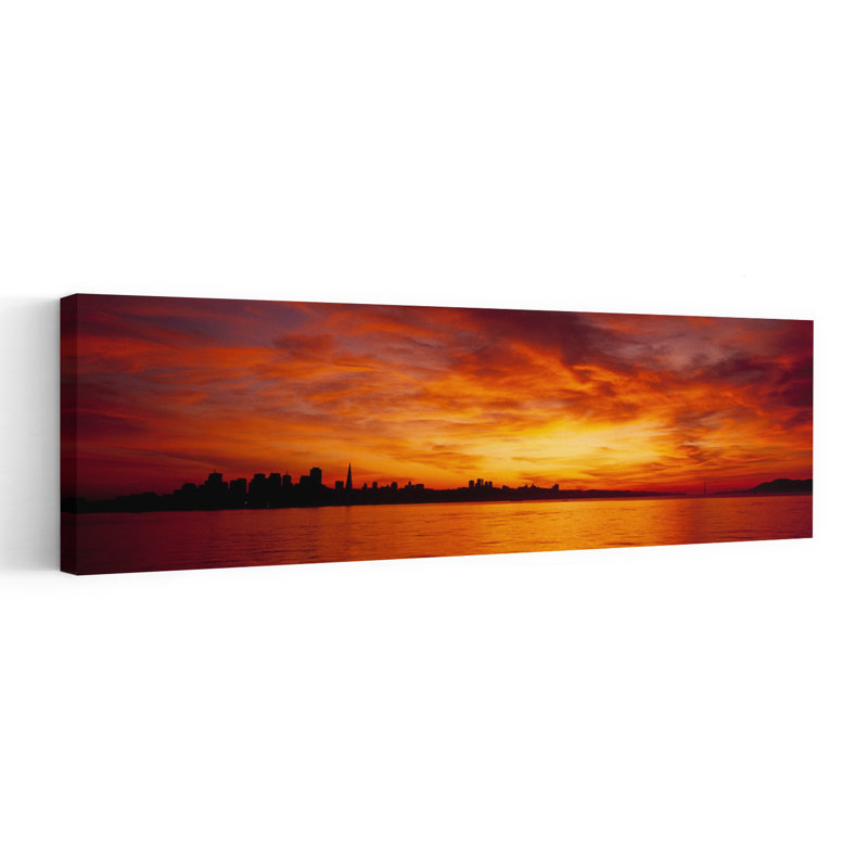 Silhouette of buildings at the waterfront San Francisco California USA 1 Piece Wrapped Canvas Panoramic Wall Art
