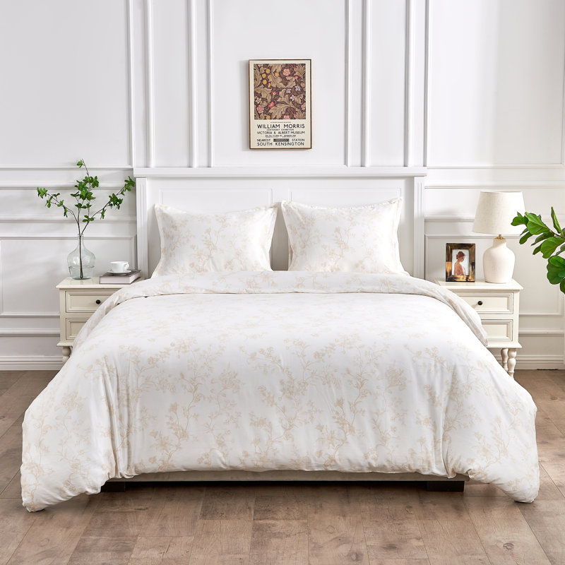 Barbet Sateen Floral Duvet Cover, King Duvet Cover + 2 King Sham, Mocha